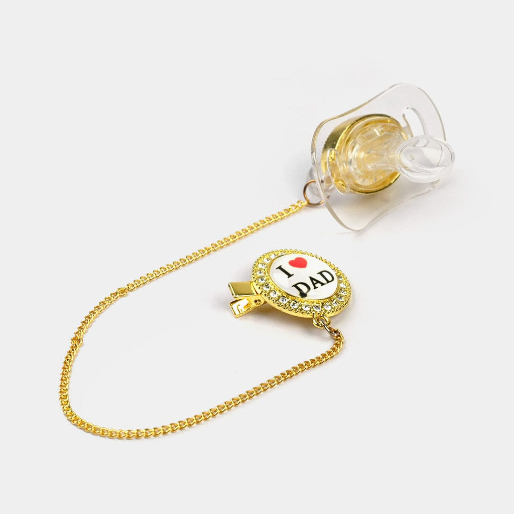 Luxury Golden Pacifier I love Dad  Clip & Holder Chain