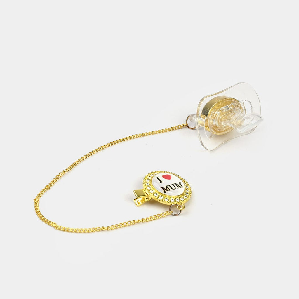 Luxury Golden Pacifier I love Mom  Clip & Holder Chain