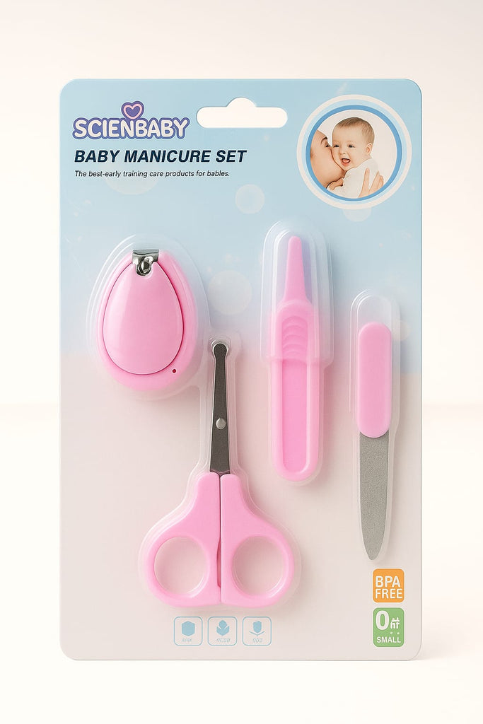 Scienbaby 4-in-1 Baby Manicure Set – Clippers, Scissors, Nail File & Tweezers (BPA-Free,)