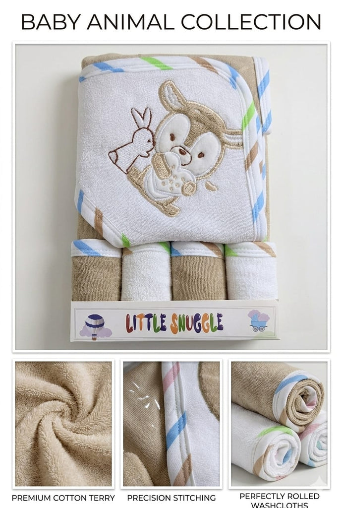 Little Snuggle Baby Bath Towel Set | Soft & Absorbent Cotton Brown Lion