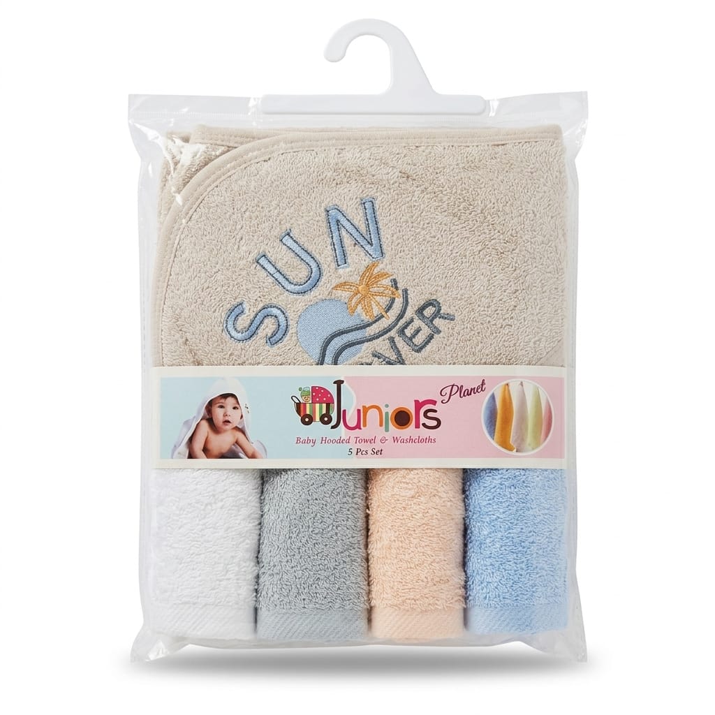 Premium Hooded Baby Bath Towel & Matching Face Towel Set