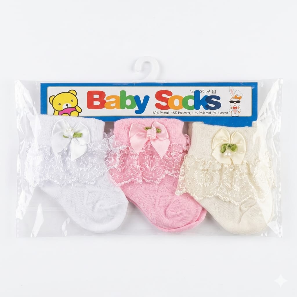 Premium Baby Girl Lace & Bow Socks Set – Elegant Newborn Frilly Booties (3-Pair Pack)