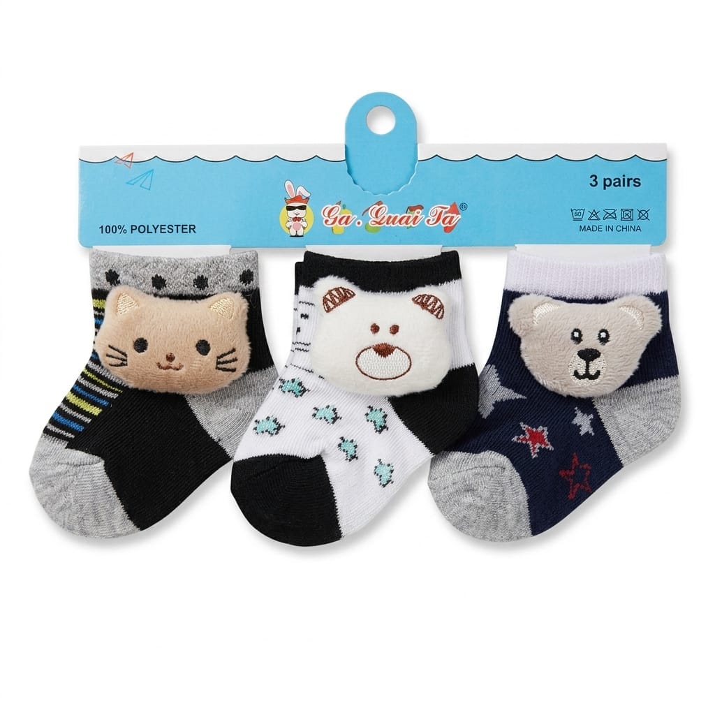 Premium Soft Baby Socks Set (3 Pairs) | Breathable Newborn Booties (0-12 Months)