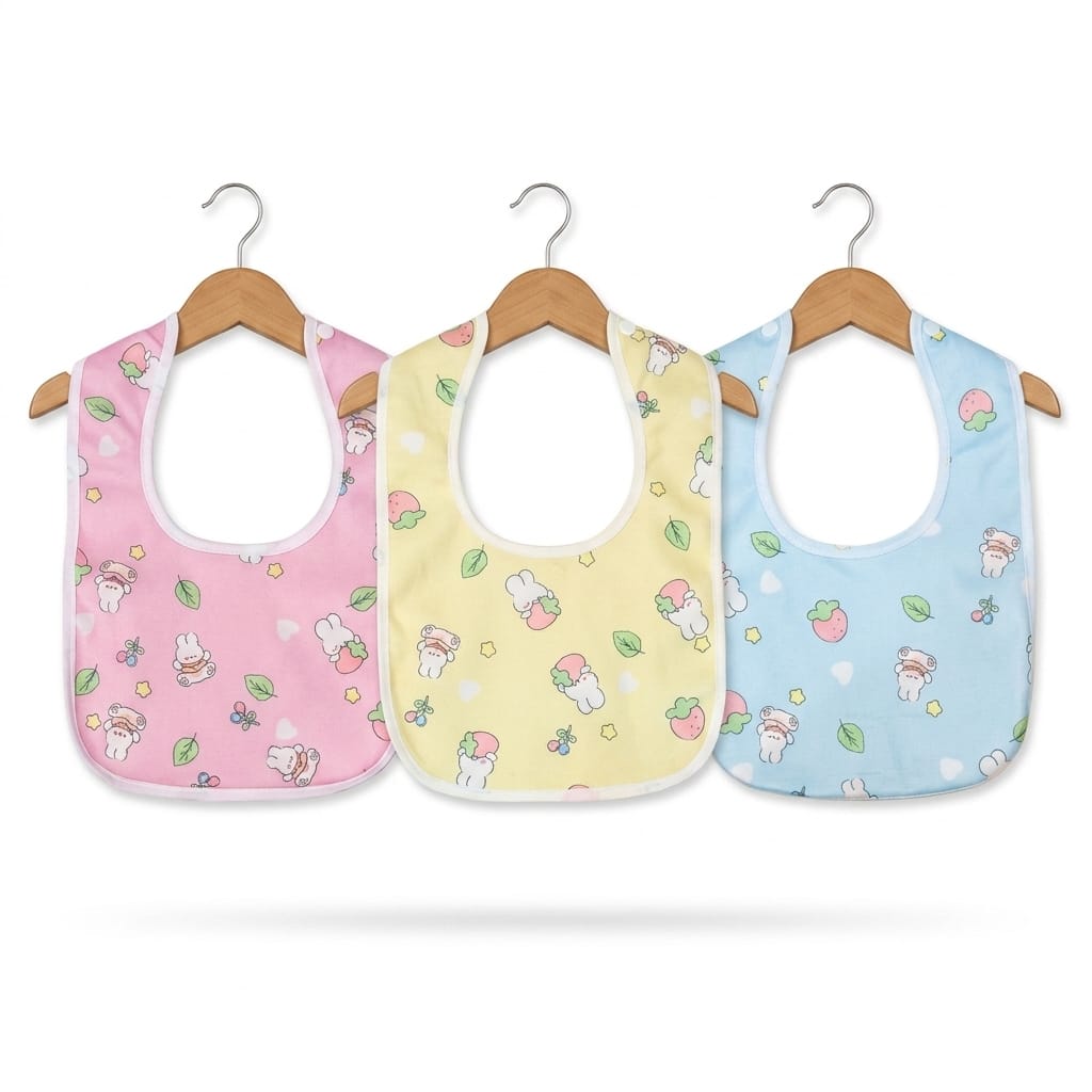 Cute Bunny & Fruit Pattern Waterproof Baby Bibs - Set of 3 (Pink, Yellow, Blue)