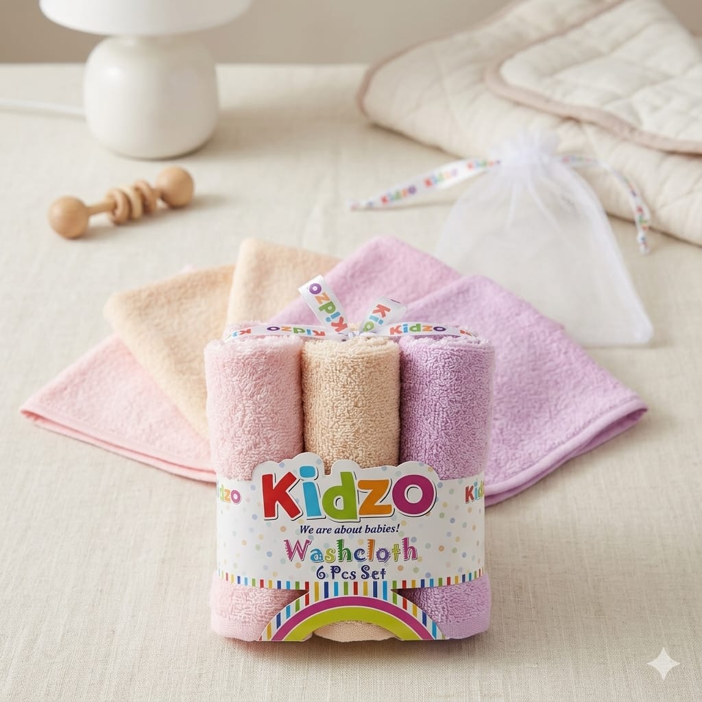 Kidzo 6-Piece Premium Baby Washcloth Set – Ultra-Soft & Absorbent Terry Towels