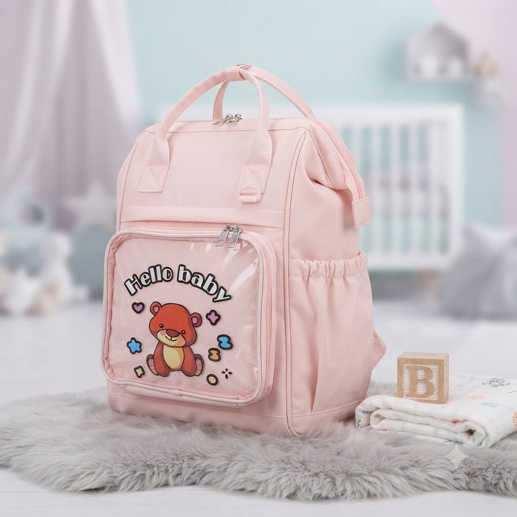 Premium "Hello Baby" Diaper Backpack – Stylish & Spacious Mommy Bag