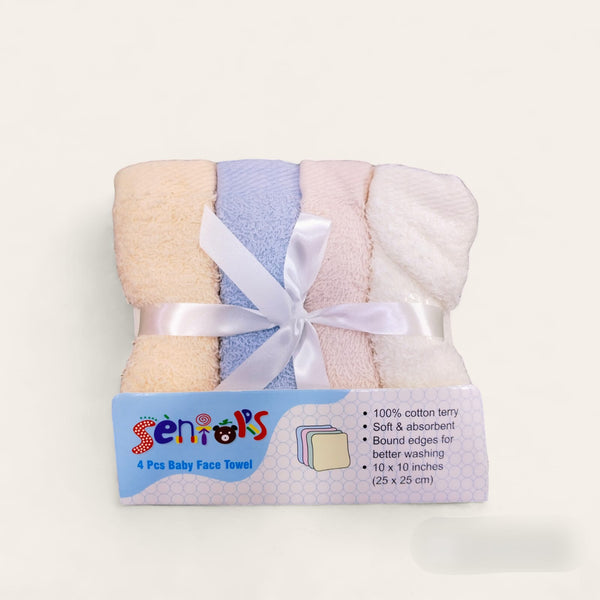 Seniors Ultra-Soft Cotton Baby Face Towels – 4-Piece Premium Terry Set