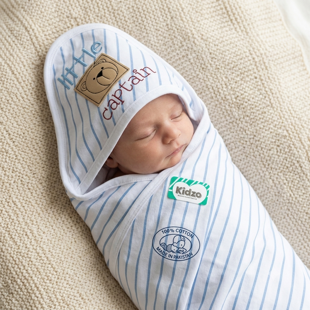 Kidzo Blue Baby Wrapping Sheet | 100% Cotton Soft Newborn Receiving Blanket