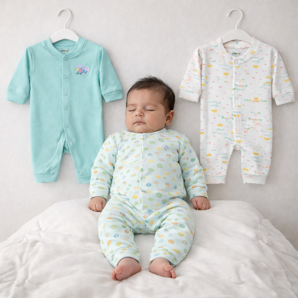 Kidzo 3 Pcs Newborn Baby Romper Suit Set | Soft Cotton | 0–9 Months