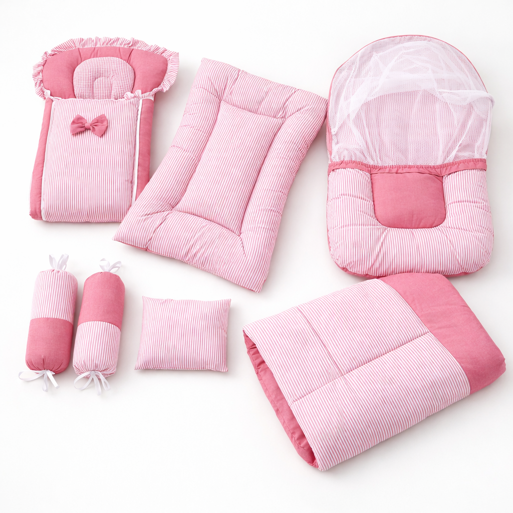 Premium Quality Large Size Kidzo 8 Pcs Baby Bed Set Pink