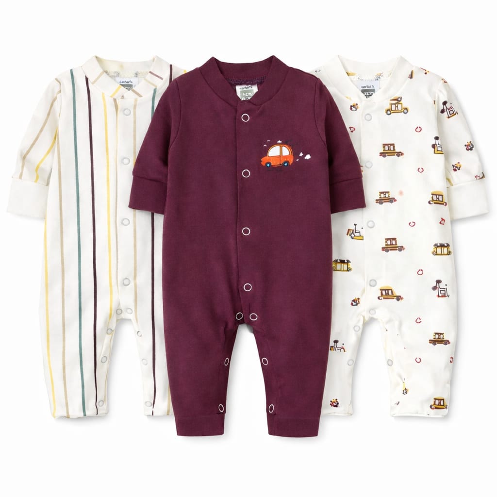 Pack of 3 Imported Carters Newborn Baby Rompers  | Soft Cotton