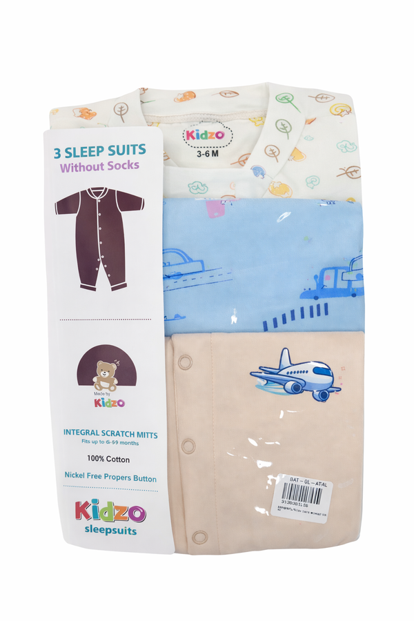 Kidzo 3 Pcs Newborn Baby Romper Suit Set | Soft Cotton | 0–9 Months