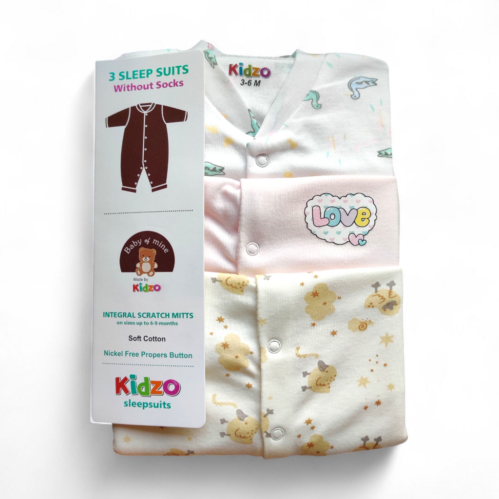 Kidzo Baby Sleep Suit Pack Of 3 ( 0 to 9 Months )