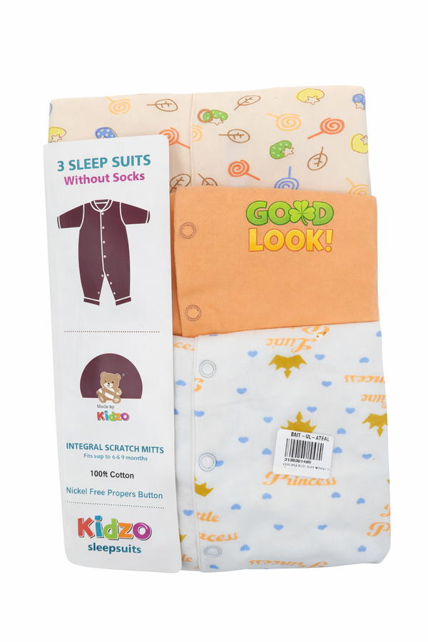 Kidzo 3 Pcs Newborn Baby Romper Suit Set | Soft Cotton | 0–9 Months