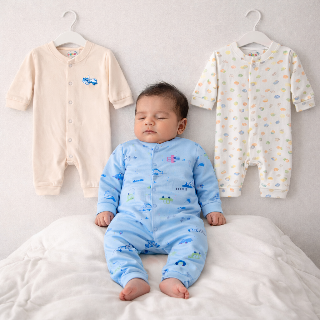 Kidzo 3 Pcs Newborn Baby Romper Suit Set | Soft Cotton | 0–9 Months