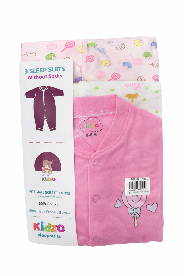 Kidzo 3 Pcs Newborn Baby Romper Suit Set | Soft Cotton | 0–9 Months