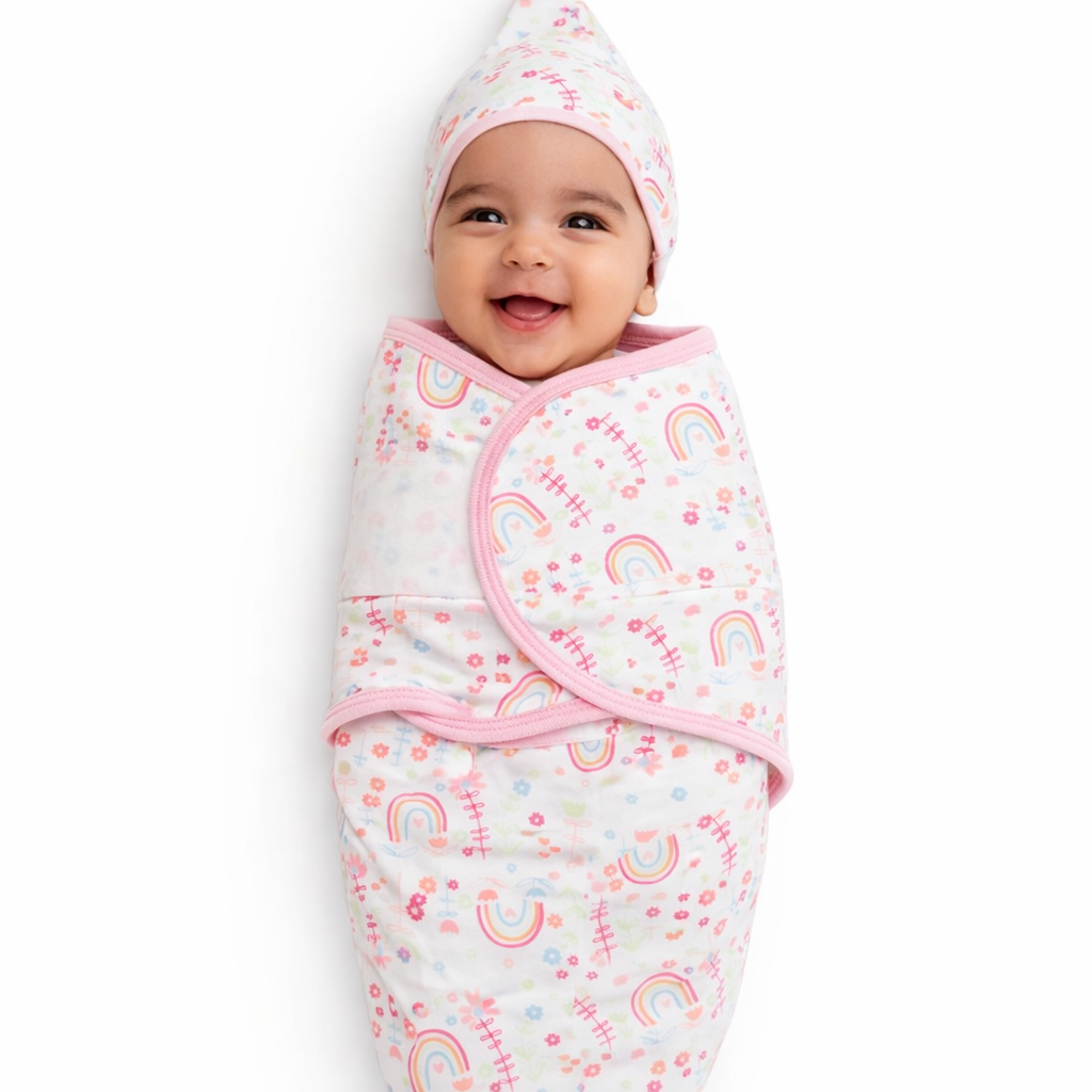 Baby Swaddle & Cap Set – Soft Cotton Newborn Wrap Blanket