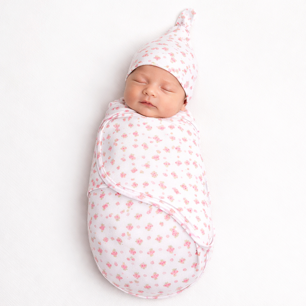 Baby Swaddle & Cap Set – Soft Cotton Newborn Wrap Blanket