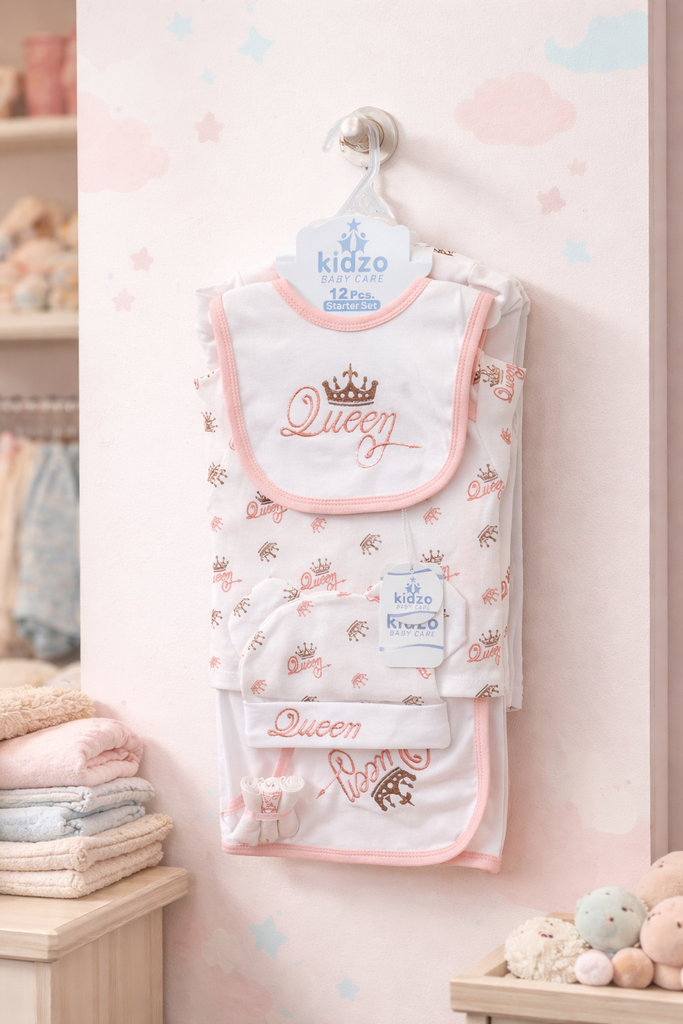 Kidzo Baby 12 Pcs Starter Set In Queen  Stylish Design