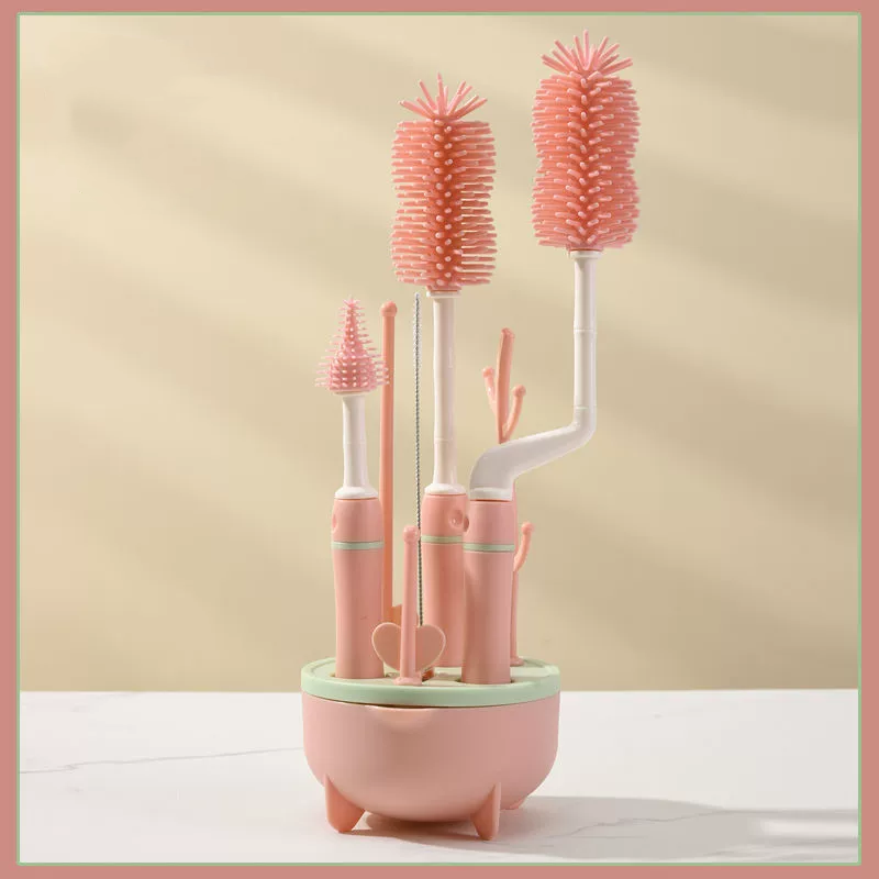 3-in-1 Silicone Baby Bottle Cleaning Brush Set with Drying Rack & Straw Cleaner - BPA Free