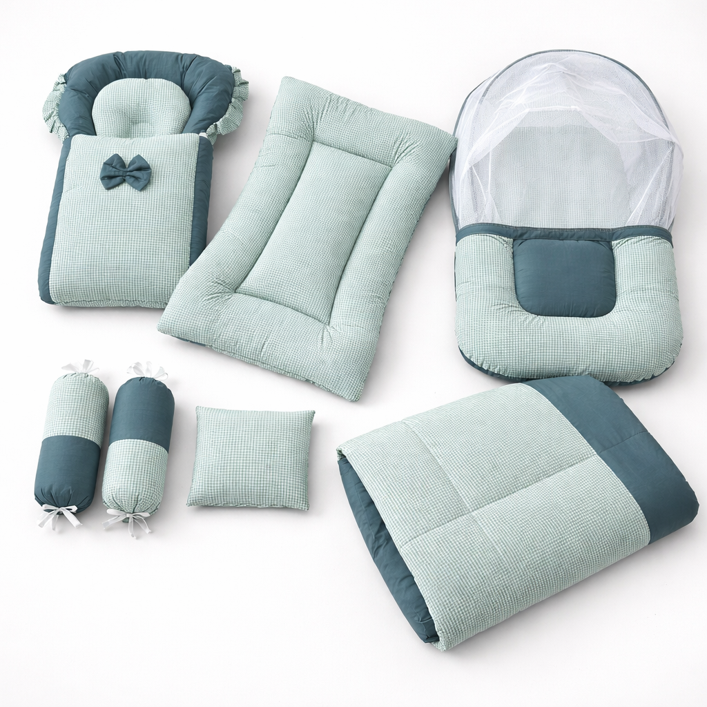 Premium Quality Large Size Kidzo 8 Pcs Baby Bed Set Dark Green