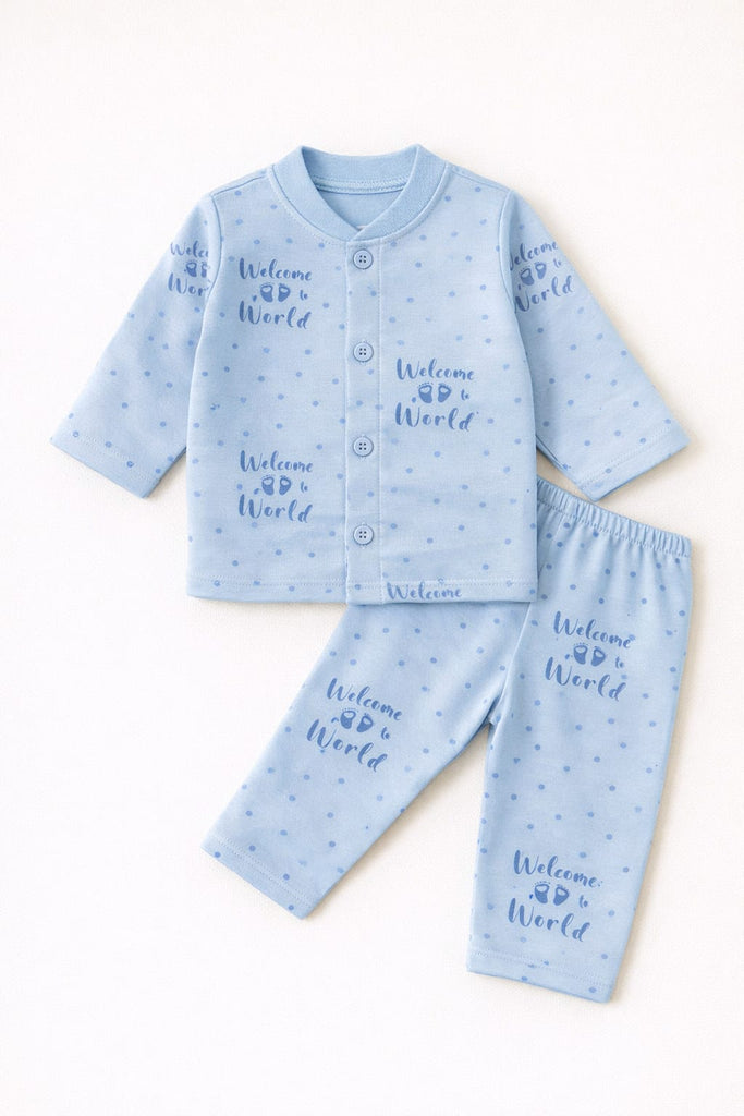 Baby Night Suit – Welcome to the World Print | Soft Cotton (0 to 18 months)