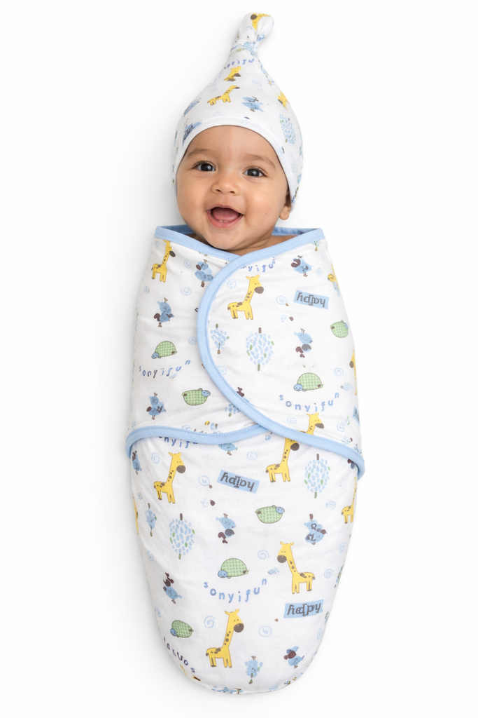 Baby Swaddle & Cap Set – Soft Cotton Newborn Wrap Blanket