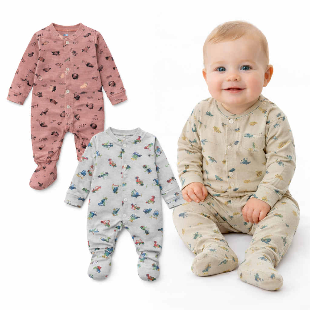Pack of 3 Imported Romper Suits With Socks