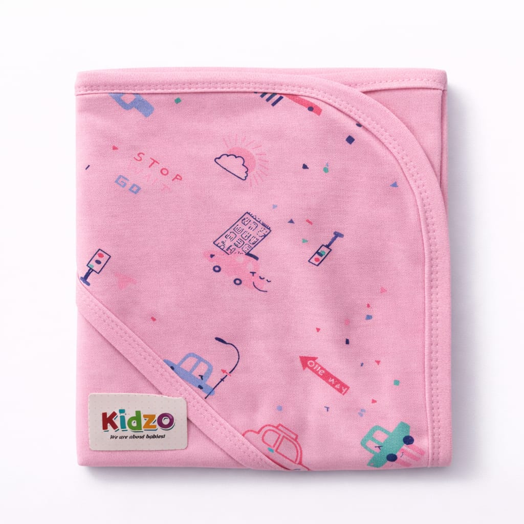 Kidzo Baby Wrapping Sheet – Soft Cotton Newborn Swaddle Blanket Pink Car