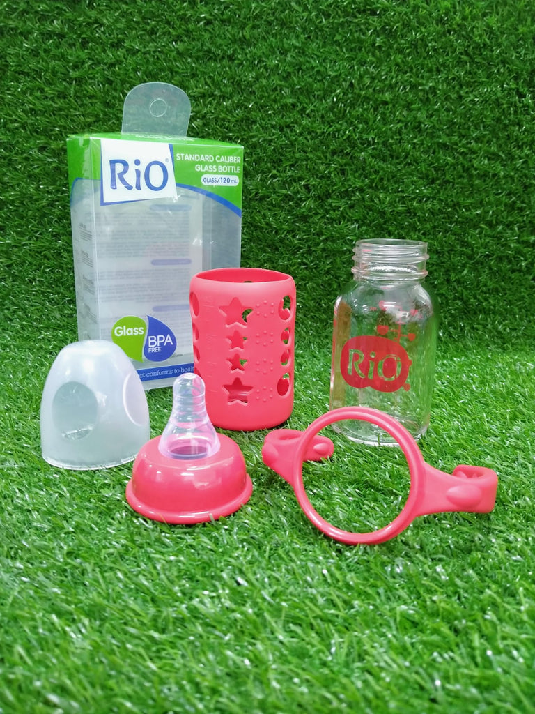 Little Fish Glass Baby Bottle with Handles and Silicone Cover, 120 ml -