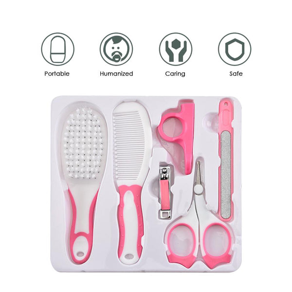 Baby Healthcare and Grooming Kit 6 PCS Hair Brush Comb Nail File Scissors Infant Shower Care Nursery Set