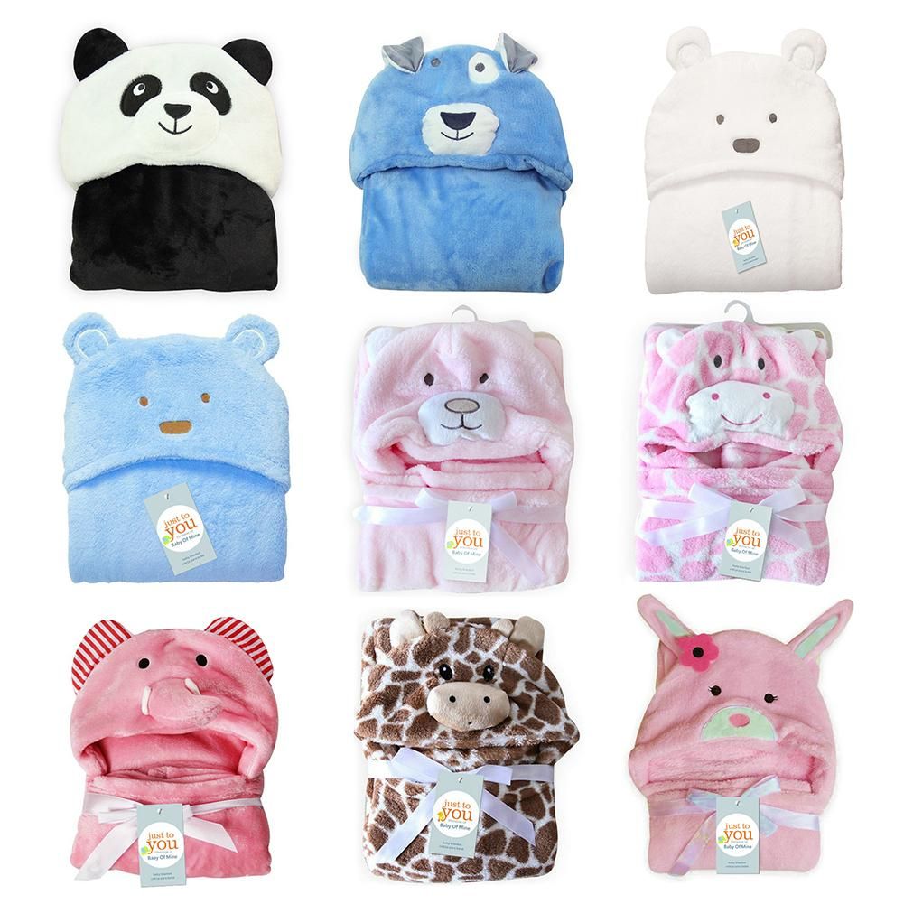Baby Hooded Blanket Soft Plush Animal Face Infant Toddler Hoodie Blanket
