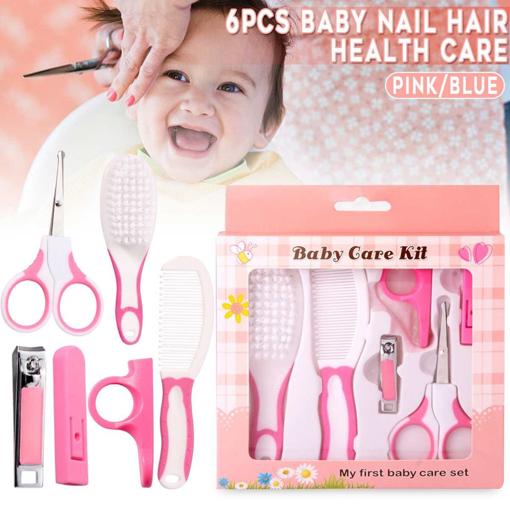 Baby Healthcare and Grooming Kit 6 PCS Hair Brush Comb Nail File Scissors Infant Shower Care Nursery Set